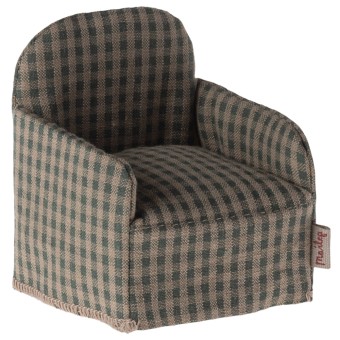 maileg chair, mouse - green checker