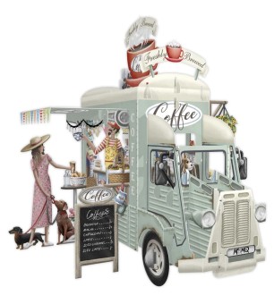 3d pop-up kaart coffee truck