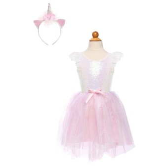 dreamy unicorn dress iridescent pink with headband (7-8 jr)