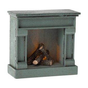 maileg fireplace, mouse - blue