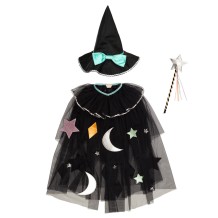 meri meri tulle applique witch cape, hat & wand