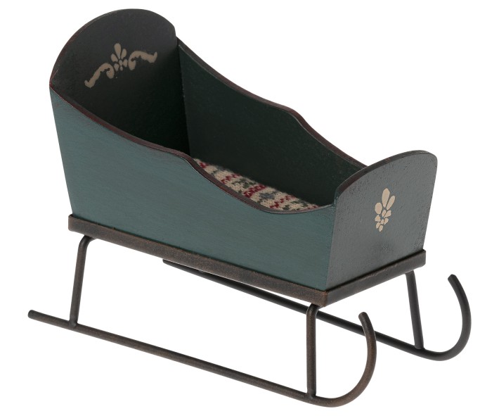 maileg sleigh, mouse - green