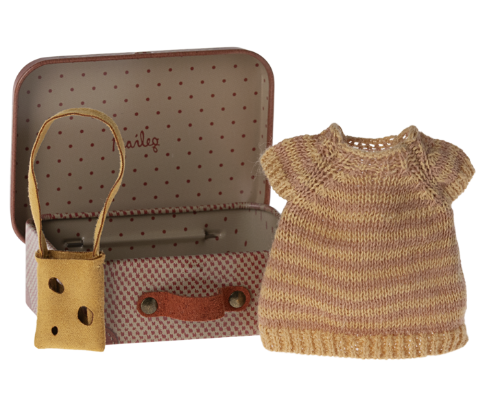 maileg knitted dress & bag in suitcase, big sister