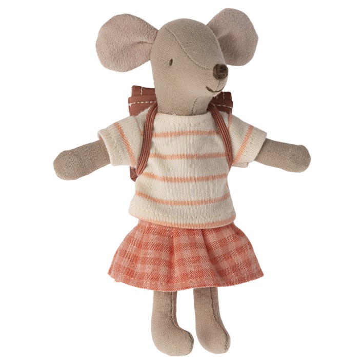 maileg tricycle mouse, big sister - coral