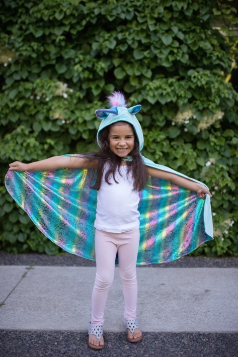 unicorn dragon reversible cape - blauw (5-6 jr)