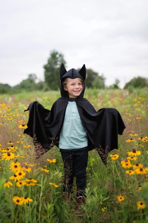 hooded bat cape - zwart (5-6 jr)