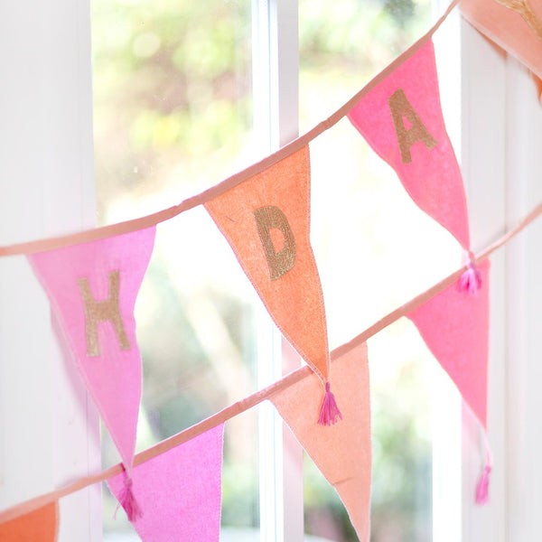 fabric garland - pink embroidered happy bday (3m)