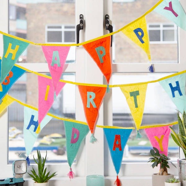 fabric garland - rainbow embroidered happy bday (3m) 