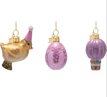 easter ornament set hot air balloon, egg & rabbit