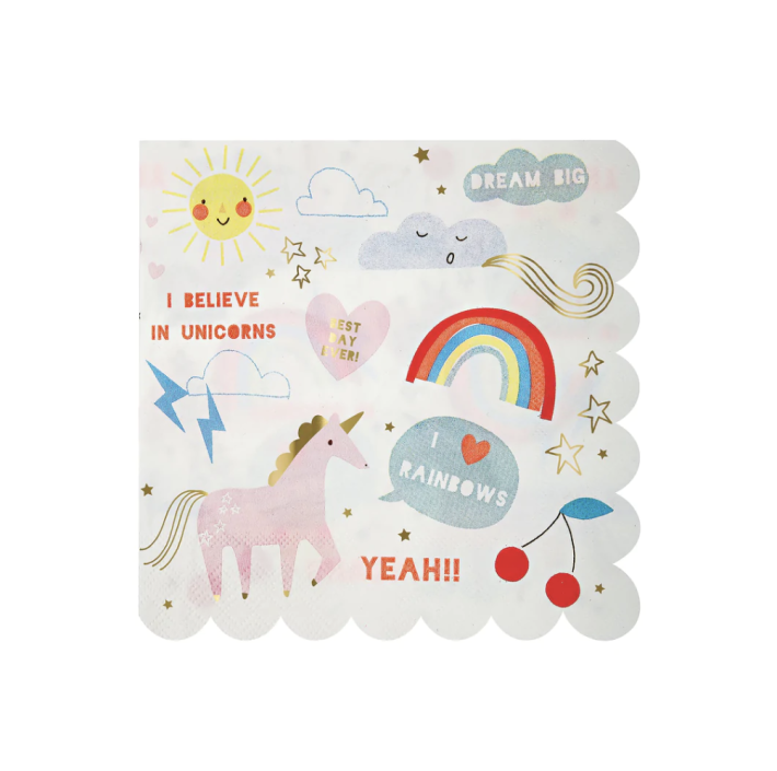 meri meri rainbow & unicorns napkins, large