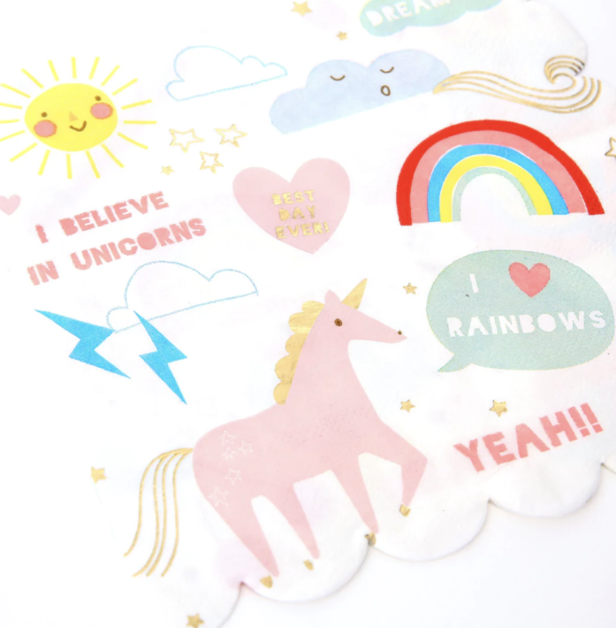 meri meri rainbow & unicorns napkins, large