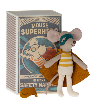 maileg super hero mouse, little brother in matchbox